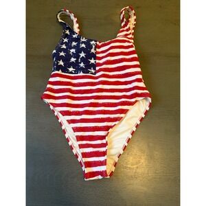 Xhilaration Womens American Flag One Piece Swimsuit Red White Blue Patriotic M